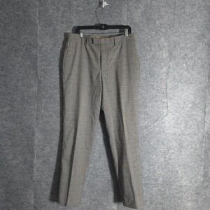 Banana Republic Dress Pants Mens 33x32 Gray Tan Plaid Slim Fit Business Casual